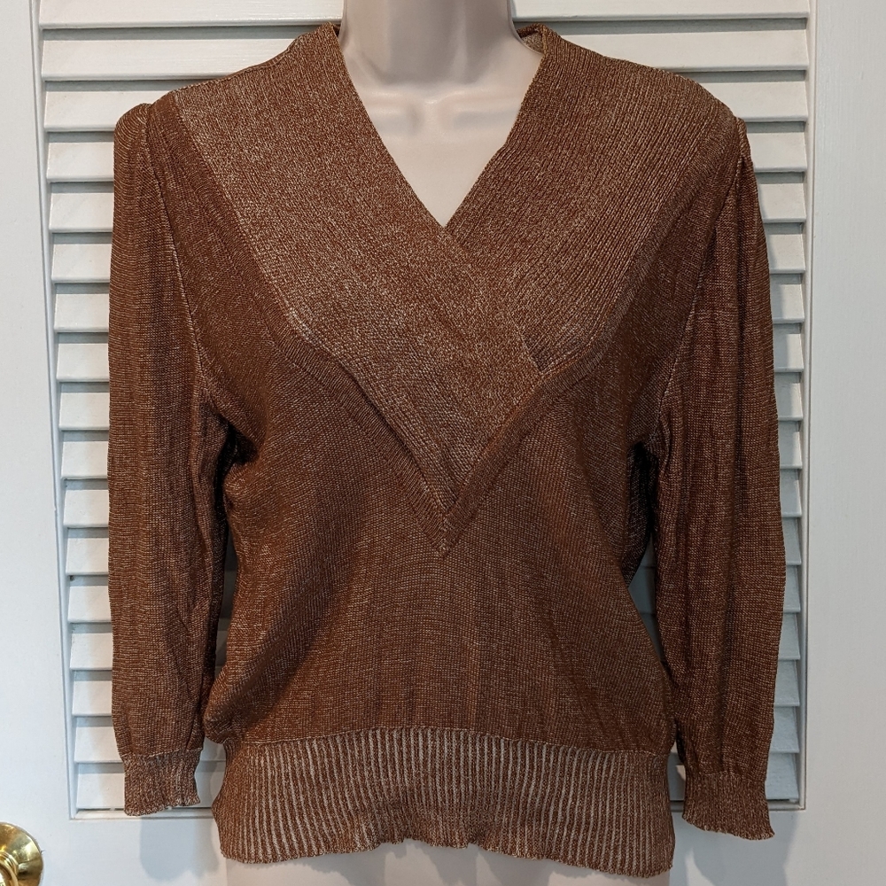 Vintage 80s brown v-neck sweater sz XS